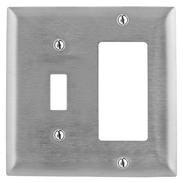 Hubbell Wiring Device-Kellems Wallplates and Boxes, Metallic Plates, 2- Gang, 1) Toggle 1) GFCI Opening, Jumbo, Stainless Steel SSJ126 - main